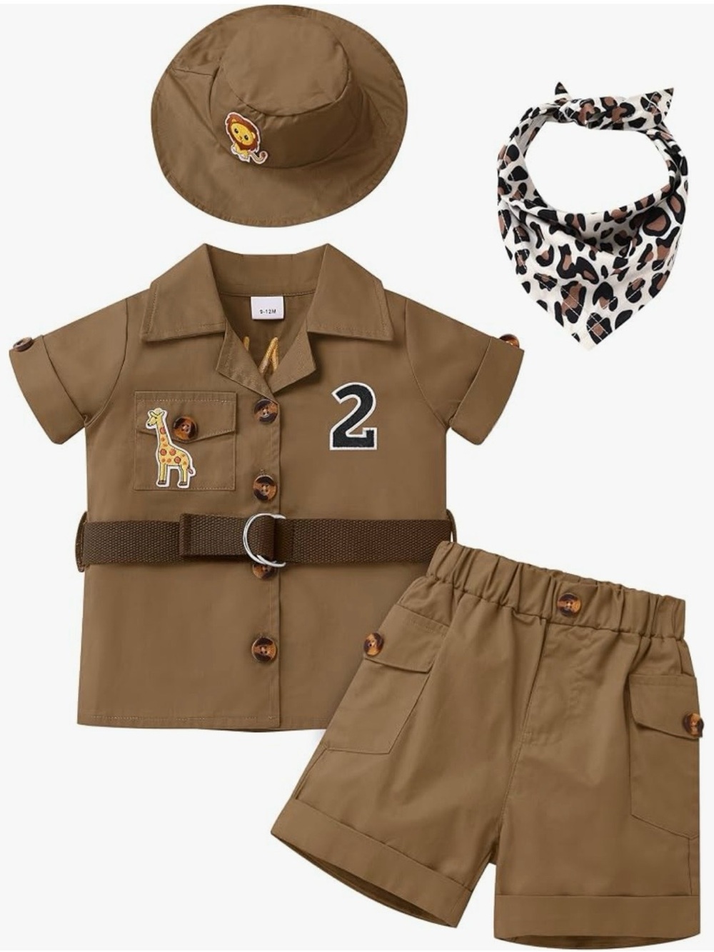 Toddler Safari Outfit Set - Brown with Leopard Bandana